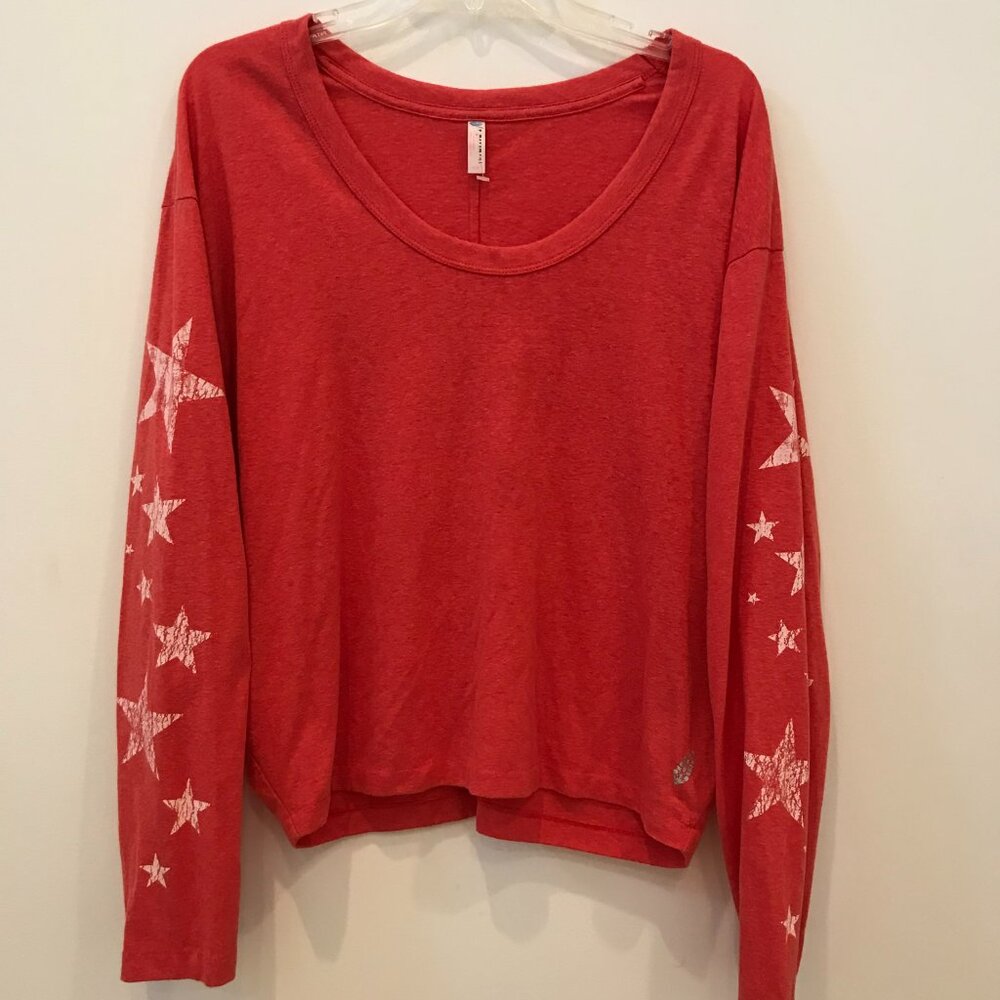Free People FP Movement Melrose tee, red with white stars, size M